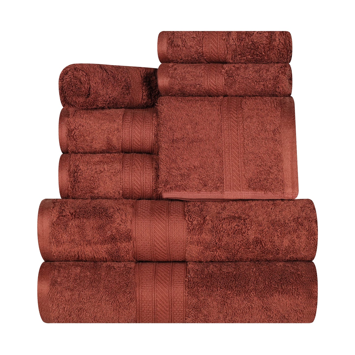 Superior Long Staple 100% Combed Cotton 700GSM 8-Piece Solid Towel Set for Bathroom, Shower-Super Soft, Plush, Assorted 8-Piece Towels, 4 Face/Washcloths, 2 Hand Towels, 2 Bath Towels, Hot Chocolate