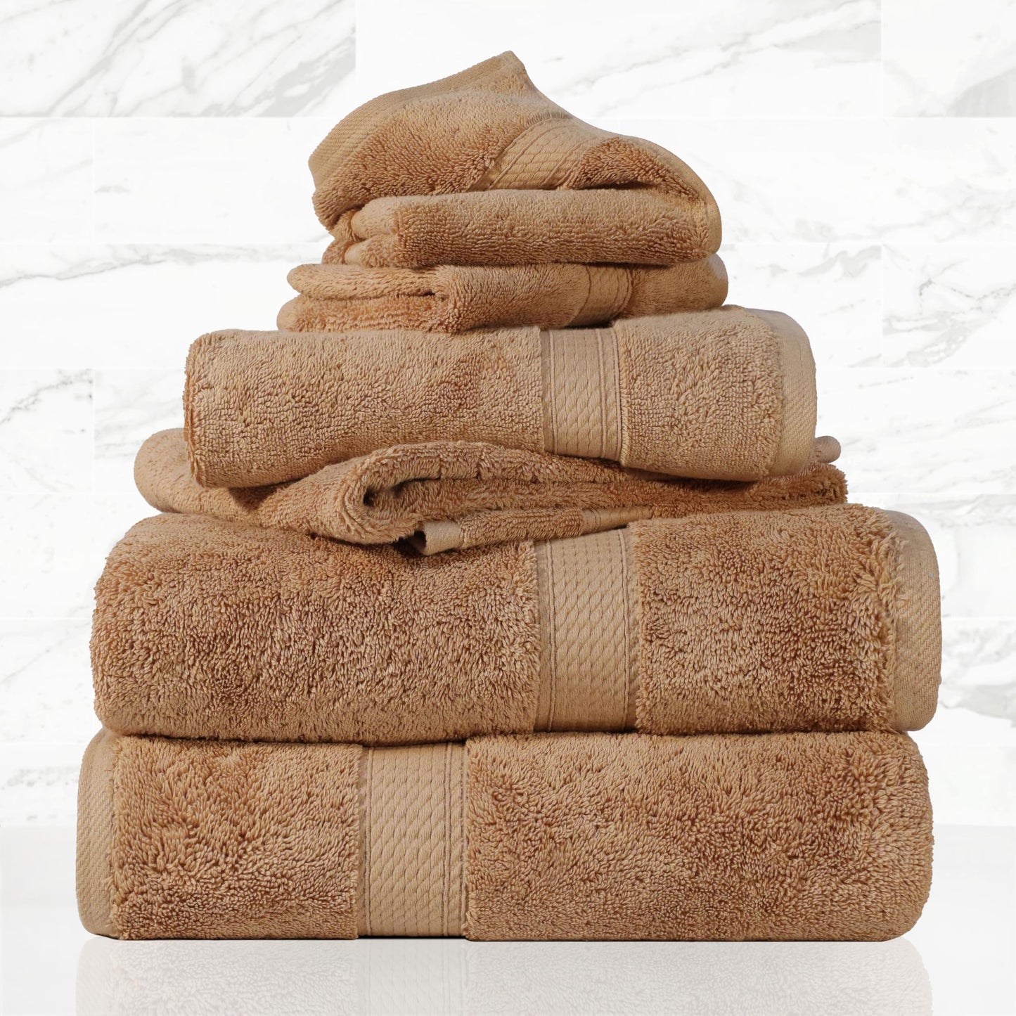 SUPERIOR Egyptian Cotton Pile 6 Piece Towel Set, Includes 2 Bath, 2 Hand, 2 Face Towels/Washcloths, Ultra Soft Luxury Towels, Thick Plush Essentials, Guest Bath, Spa, Hotel Bathroom, Rust
