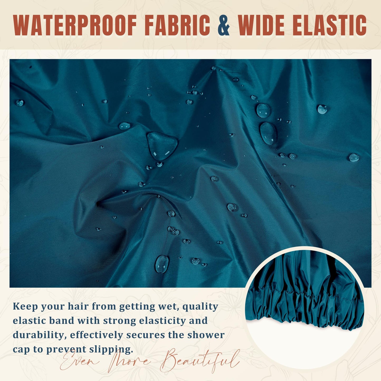 Reusable Shower Cap for Women, Large Waterproof Shower Bonnet with Elastic Band, Washable Bath Hair Cap for Long, Curly Hair, Braids, Daily Shower, Home Spa, Travel(Blue Zircon)