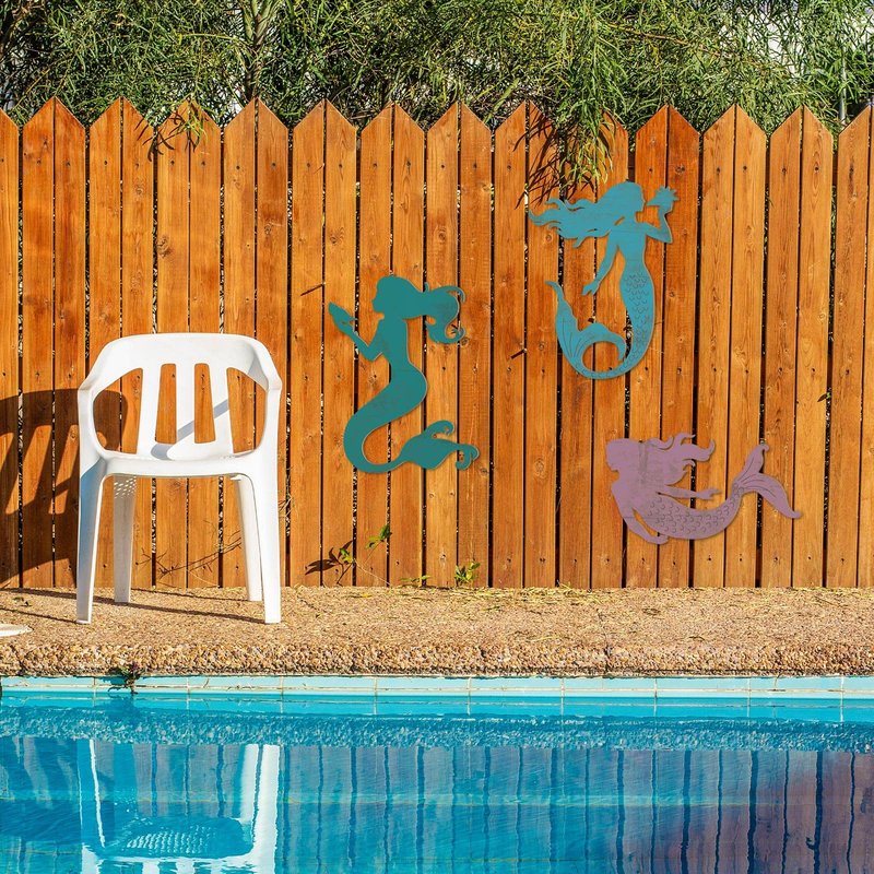 Qunclay Set of 3 Mermaid Wall Bathroom Decor Wooden Silhouettes Mermaid Art Hanging Farmhouse Ocean Themed Wall Decorations for Bedroom Room Accessories Rustic Elegant