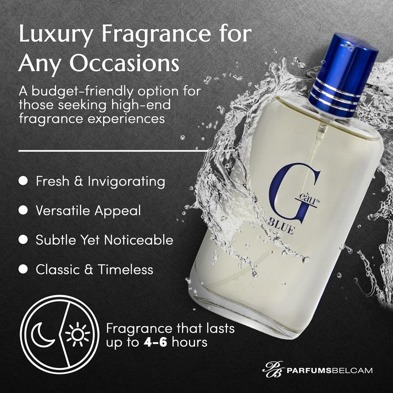 PB ParfumsBelcam G Eau Blue Eau de Toilette Spray - Long-Lasting Men's Cologne | Fresh Summer Scent - 3.4 Fl Oz