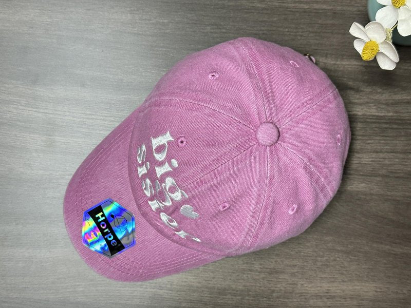 Horpe Big Sis Hat for Girls, Pride Gifts for First Time Sister, Sibling Love Gifts for Kid, Adjustable Cotton Washed Pink Baseball Cap