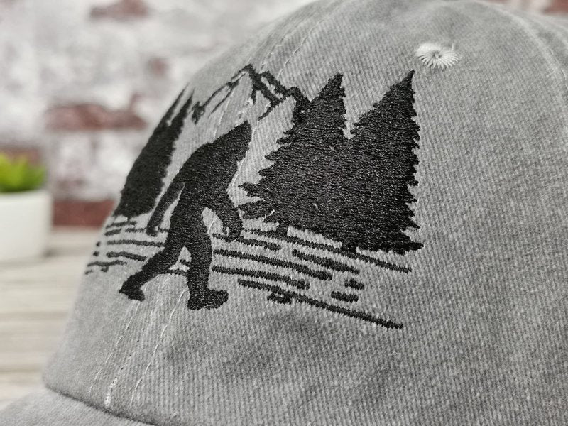 Hepandy Embroidered Big Foot Hat, Embroidered Baseball Cap for Women Men, Gifts for Father Day, Washed Grey Outdoor Adjustable Dad Hat