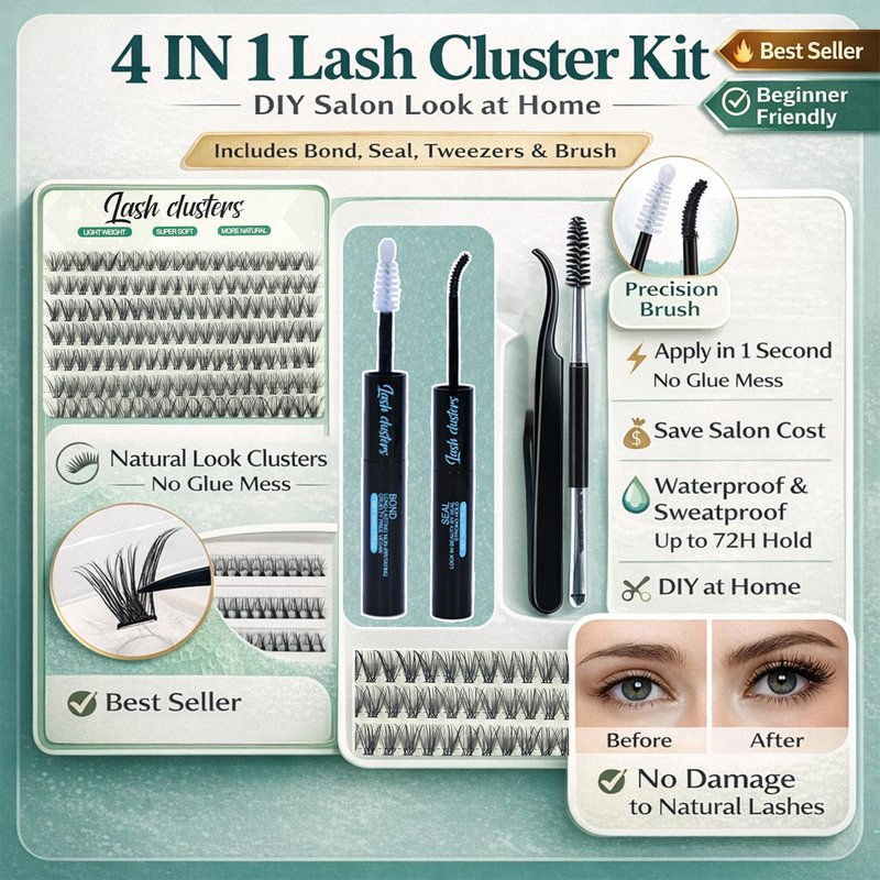 FebFeb Lash Clusters Kit 640pcs Wispy Lash Clusters 30D+40D Eyelash Clusters D Curl Individual Lash Extensions Natural 9-16mm with Bond & Seal, Brush, Tweezers