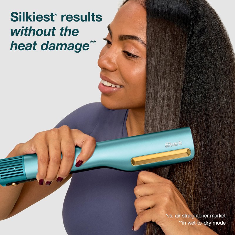 Shark SilkiPro™ Straight | Wet-to-Dry Hair Straightener + Rapid Blow Dryer | 3 Interchangeable Combs | Ultra-Fast Drying | No Heat Damage | for All Hair Types | Rose Petal | HT400PK