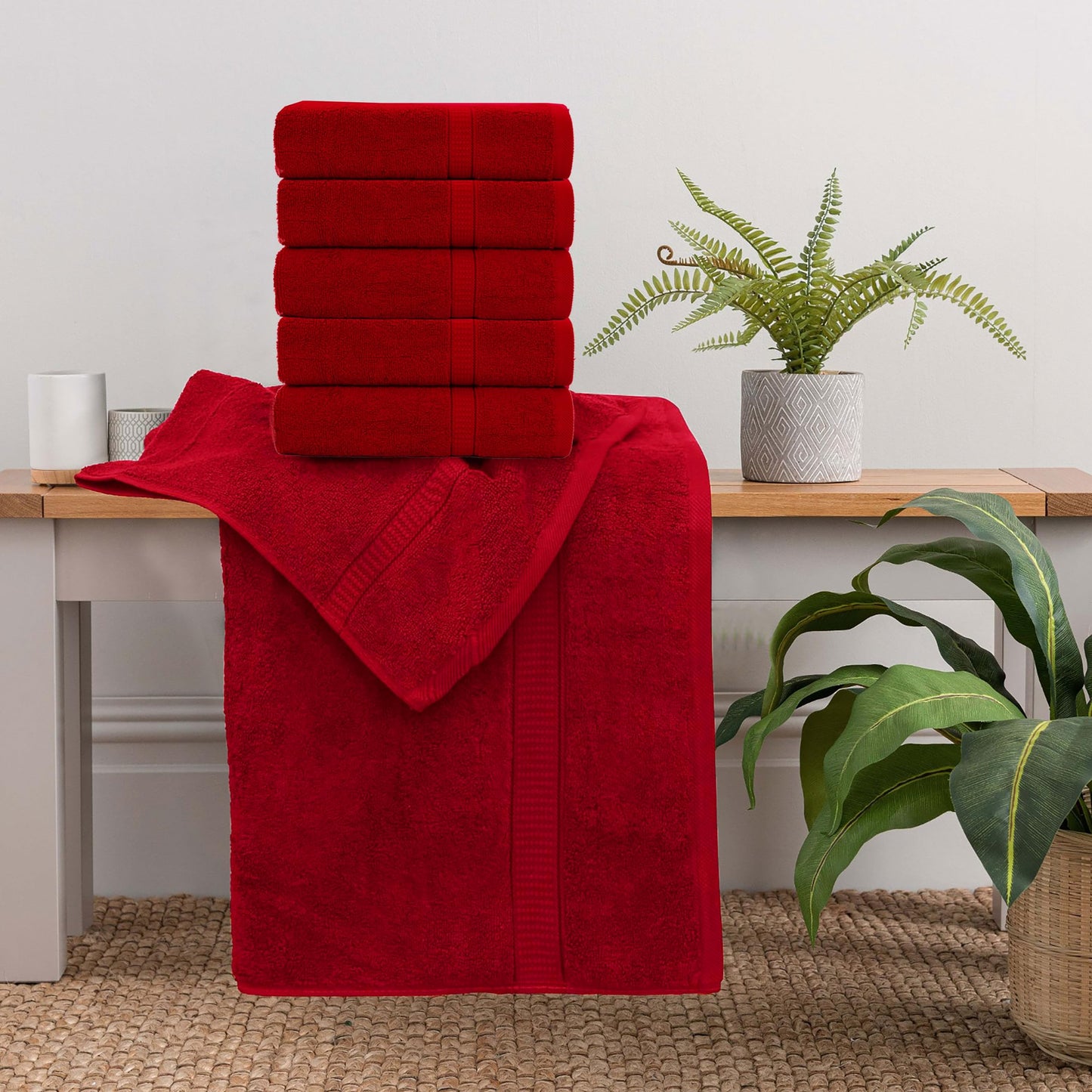 GOLD TEXTILES Premium Bath Towels Set (Pack of 4,27 x 54) 100% Ring-Spun Cotton Bathroom Towels for Hotel, Spa, Soft and Absorbent (27 x 54, Red - 4 Pcs)