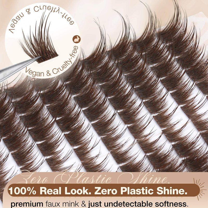 Mavphnee Brown Lash Clusters Wispy Fox Eye Eyelash Clusters Pre-Mapped 9-16MM Cluster Eyelash Extensions with Flexible Band & CC+L Curve Natural Individual Lashes For Soft Vibe