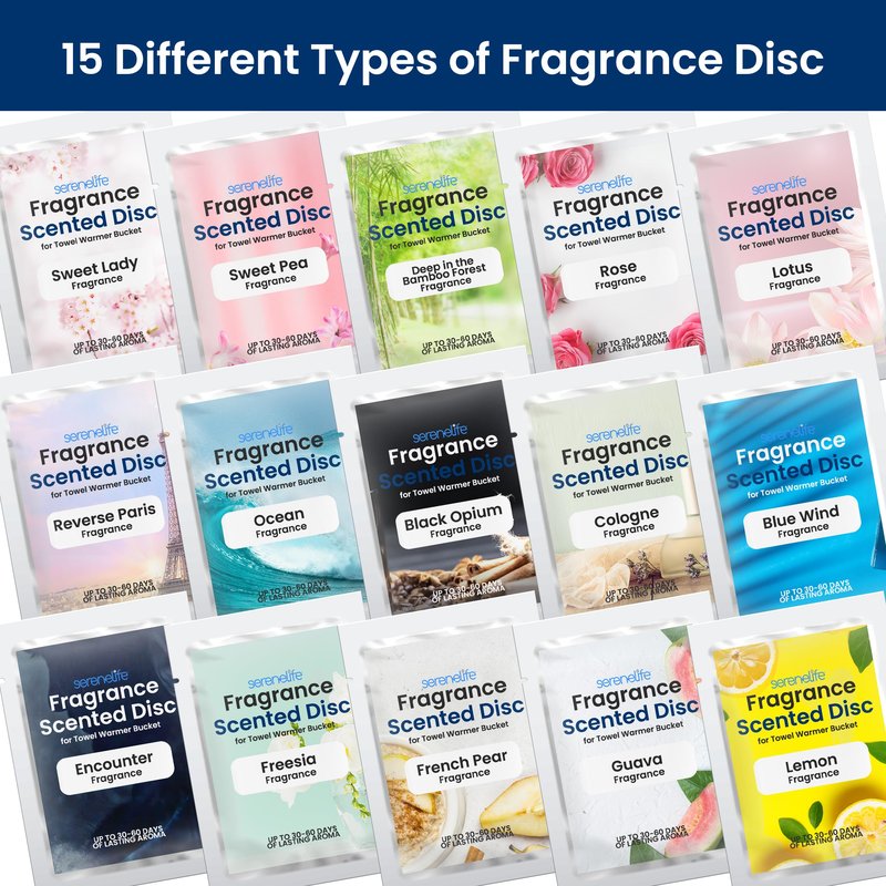 SereneLife Fragrance Disc, 15 Fragrant Scents Suitable, for Towel Warmer Bucket, Convenient Size Fits in Most Air Freshener Holders , Fresh Aroma Stays for 30 to 60 Days