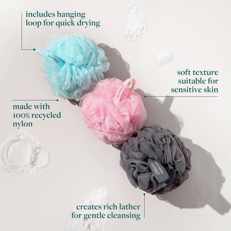 EcoTools Lathering EcoPouf Body Loofah, Exfoliating Shower Sponge Made with 100% Recycled Netting, Bath Pouf for Rich Lather, 1 Count