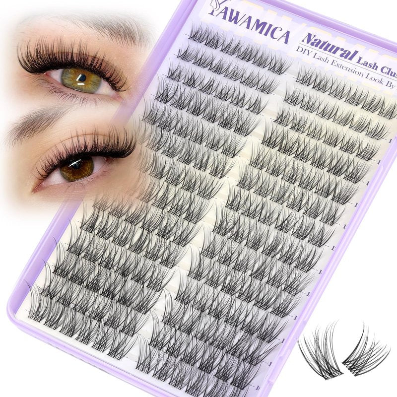 Natural Lash Clusters Wispy Eyelash Clusters Invisible Band Cluster Eyelash Extensions C Curl Individual Lashes 10-16mm DIY Cluster Lashes with Wide Clear Band for Easy Quick Application by Yawamica