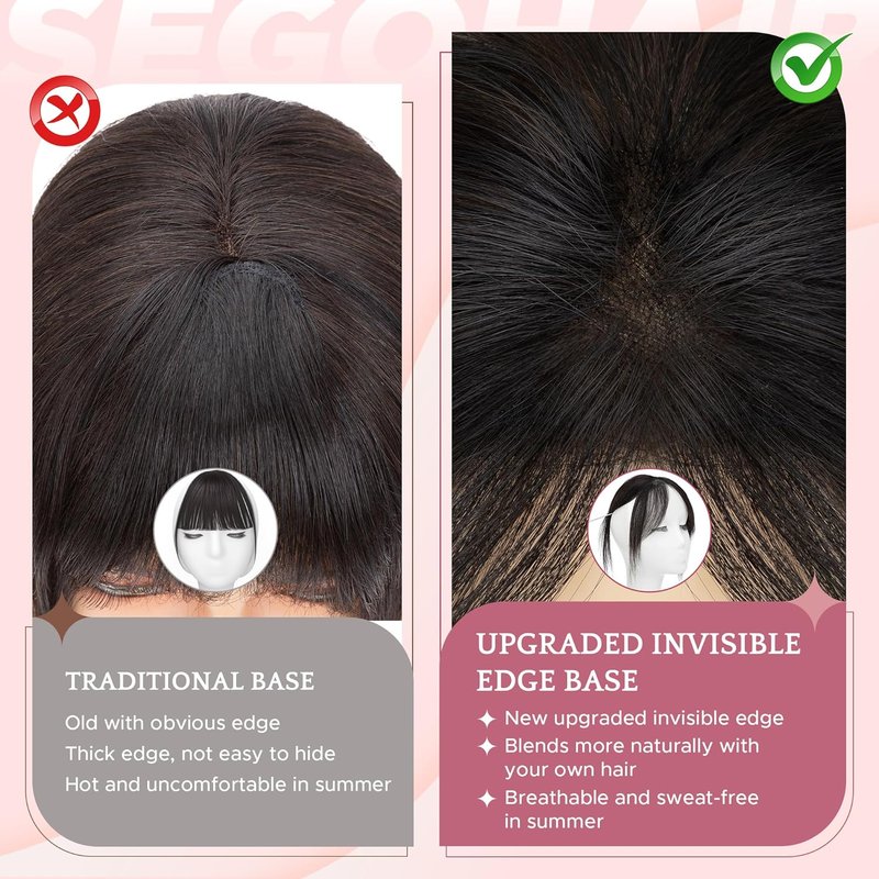 Clip-In Side Bangs Real Human Hair - Hand-Tied, Invisible Edges, Breathable Fluffy Hair Pieces | Medium Brown