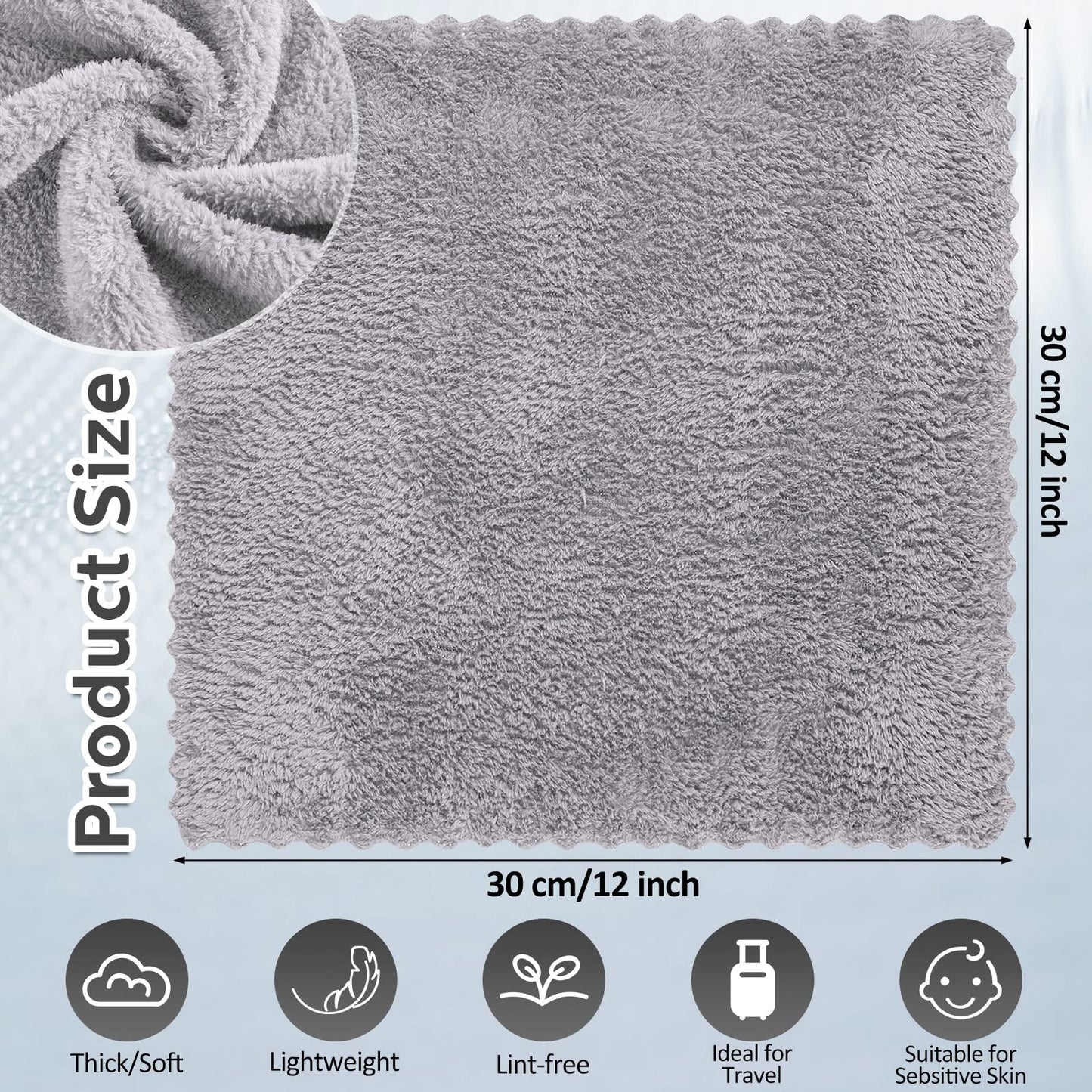 Newwiee 100 Pack Washcloths Bulk, Ultra Soft Wash Cloths 12 x 12 Inch Quick Dry Absorbent Microfiber Face Towel,Reusable Facial Fingertip Cloth for Spa Baby Shower & Craft(Grey)