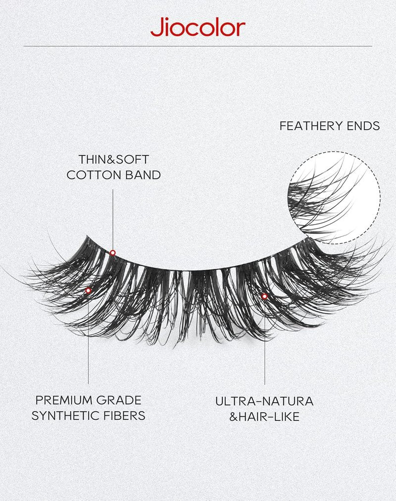 Jiocolor 3D Faux Mink Lashes - Natural Looking Short Wispy Eyelashes | 14mm, 7 Pairs Fluffy Pack