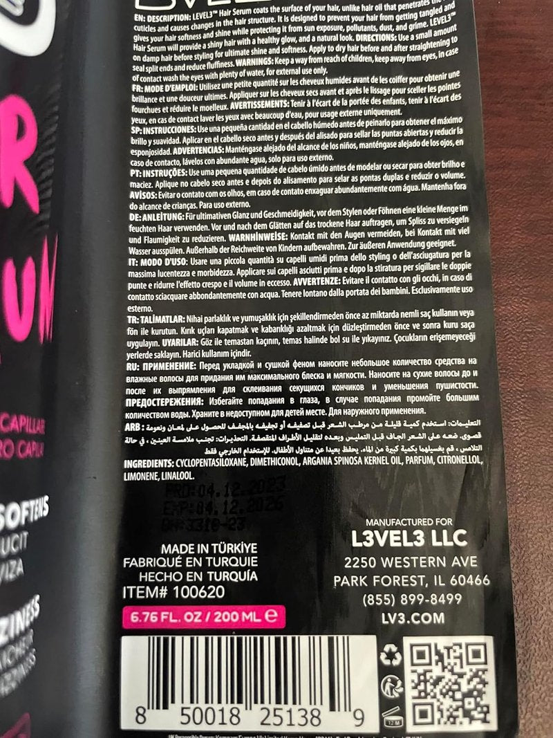 Level 3 Hair Serum - Repair Damaged Hair & Reduce Frizz - Smoothing Treatment for Softness | 3.4 oz