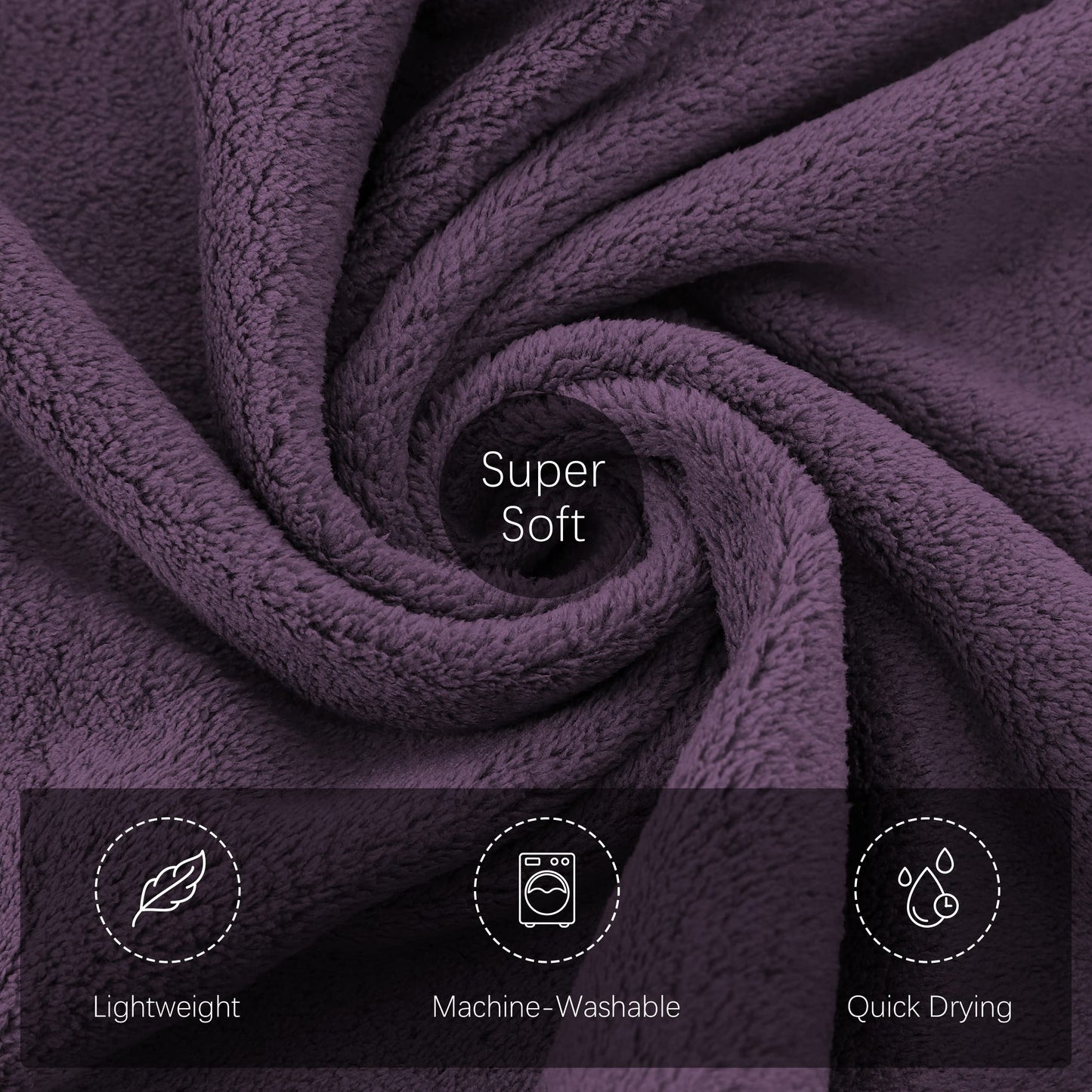 TENSTARS Luxury Silk Hemming Towel Set - Light Thin Quick Drying - 2 Bath Towels 2 Hand Towels 2 Washcloths - Ultra Soft Microfiber Towel for Bath Fitness, Sports, Yoga, Travel (Grape Purple 6 Pieces)