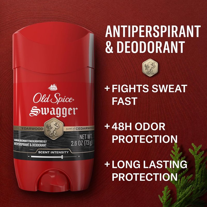 Old Spice Antiperspirant Deodorant - 24/7 Sweat & Odor Protection, Swagger Cedarwood Scent, 2.6 oz (Pack of 2)
