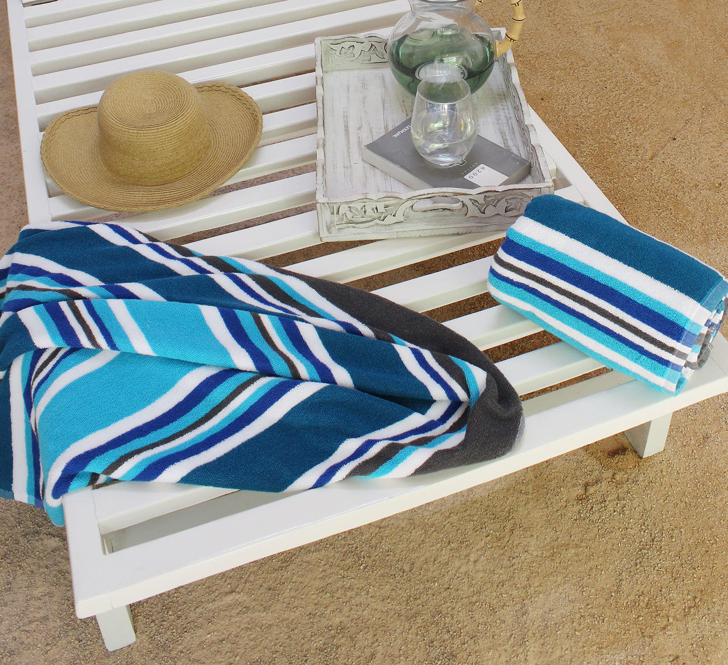 COTTON CRAFT Large Beach Towel - 2 Pack -30 x 60-100% Cotton Terry - Pool Picnic Bath Party - Colorful Absorbent Light Weight Quick Dry Easy Care - Plush Super Soft Luxury Gift - 450 GSM- Cabana Blue