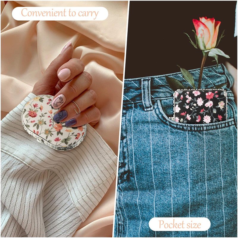 8 Pieces Flower Compact Mirror for Purse Bulk Small Compact Mirror Gift Makeup Floral Pocket Retro Folding Portable Travel Accessories for Mother's Day Women Girls Holiday Gifts