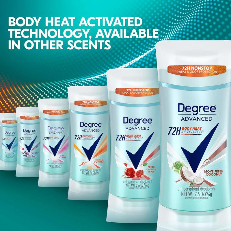 Degree Advanced Antiperspirant Deodorant - Move Fresh Coconut | 72-Hour Sweat & Odor Protection, 2.6 oz (4 Count)