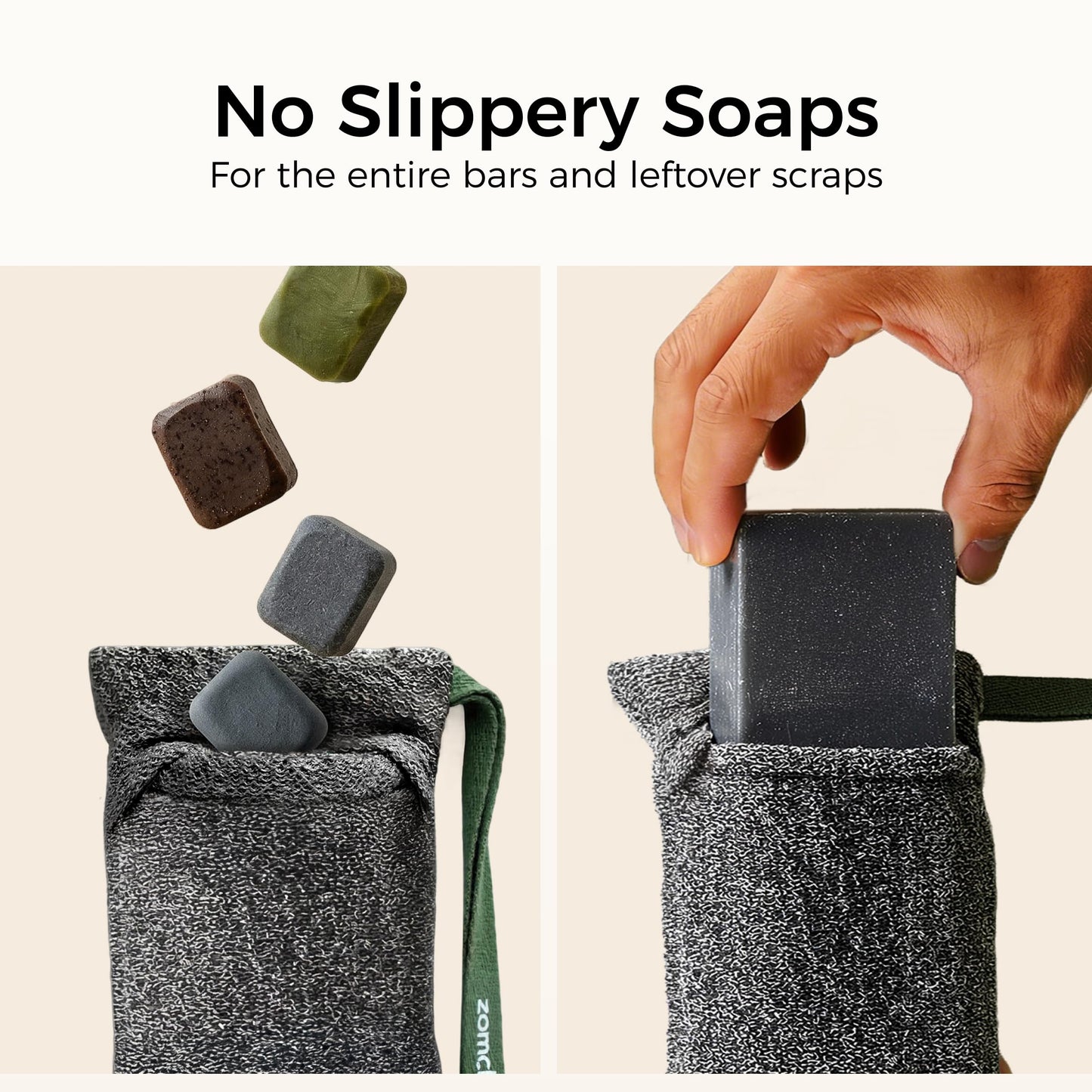 ZOMCHI Exfoliating Soap Bags, 3-Pack Body Scrubber Savers for Bar Soap, Designed for Deep Cleansing & Exfoliation (Gray)