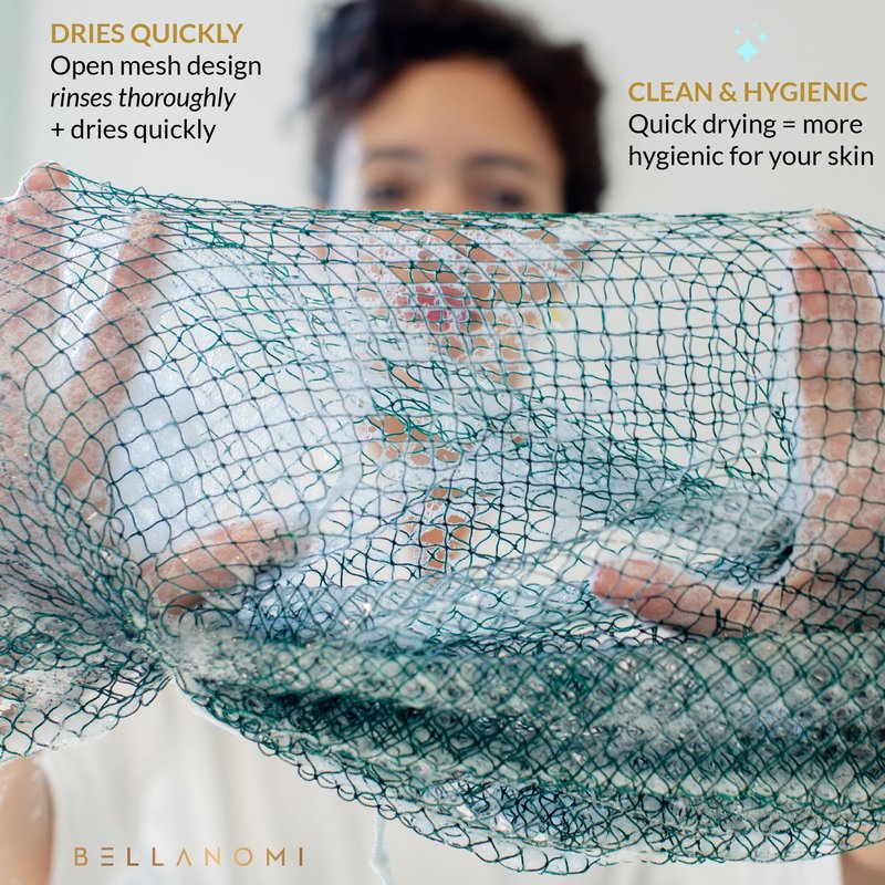 BELLANOMI African Exfoliating Net Sponge 2-Pack Sapo – Authentic & Ethically Sourced, 45" Long Back Scrubber, Quick-Dry 100% Nylon, Gentle Exfoliation Great for Daily Use (Indigo & Blush)