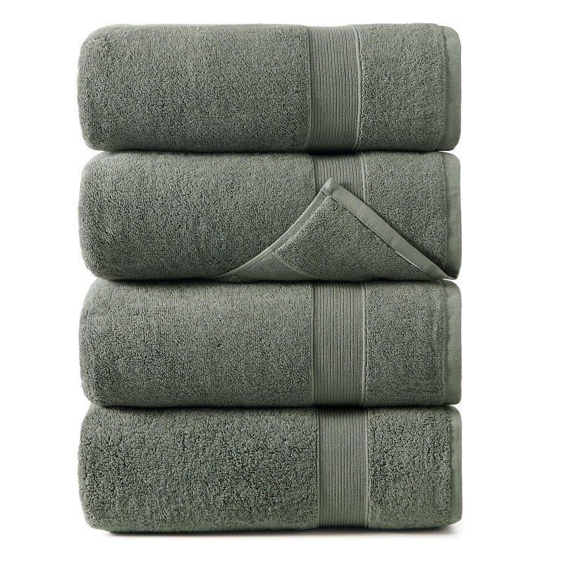 REDKISS Sage Green Bath Towels 4-Pack, 100% Cotton, Thick Plush & Highly Absorbent, 27.5" x 55" for Shower, Spa & Home