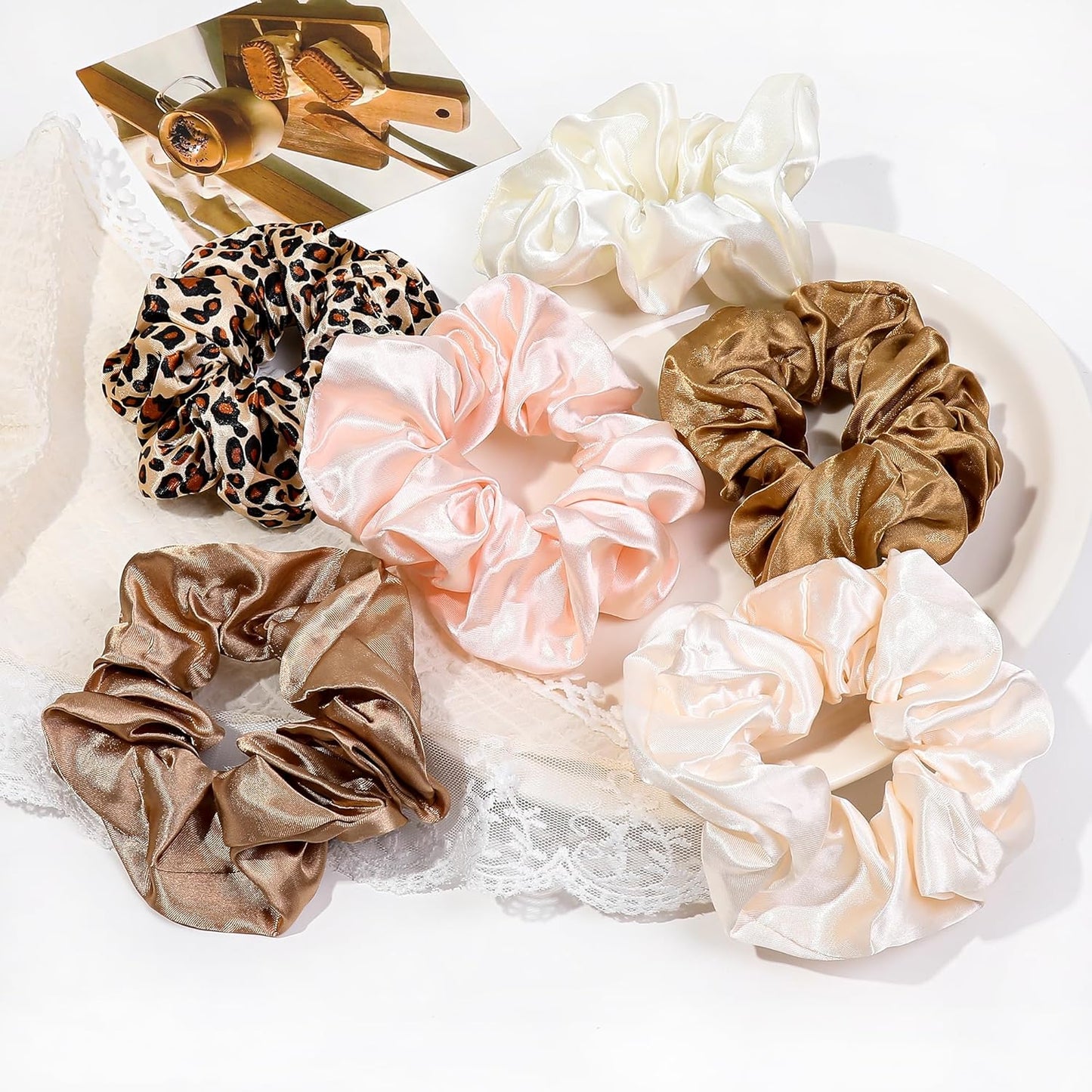Skiennix Satin Hair Scrunchies - 16 No-Crease Ponytail Holders for Thick, Curly Hair | Cute & Durable