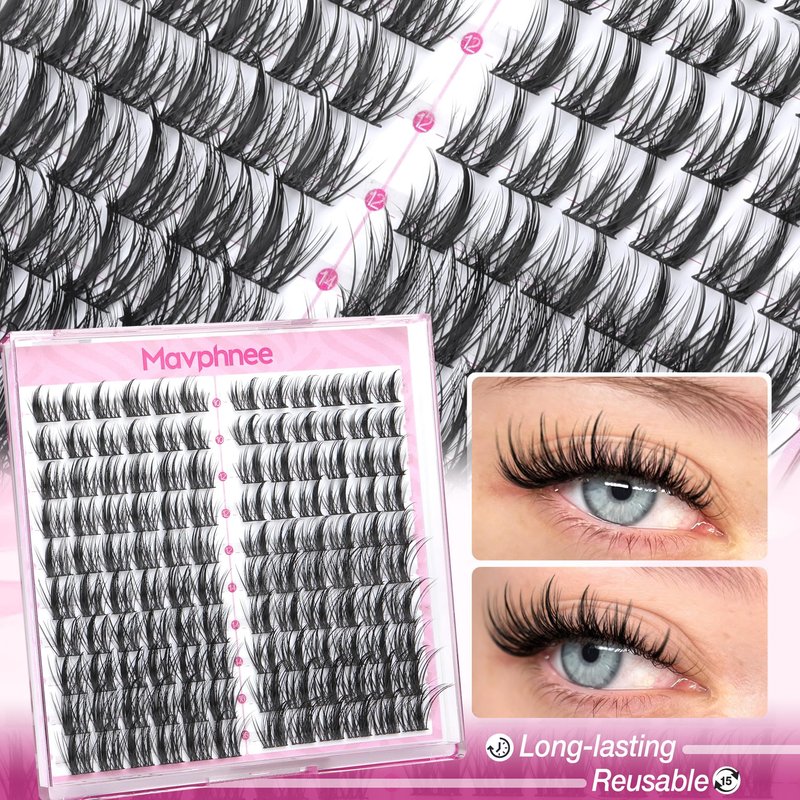 Natural Lash Clusters Spiky Eyelash Extensions Wispy Individual Lashes Manga Eyelash Individuals 120 Pcs CC-Curly Cluster Eyelash Extensions 10-16MM Mixed DIY Lash Extensions by Mavphnee