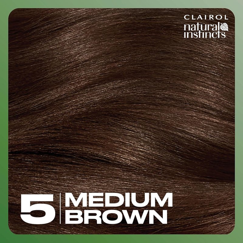 Clairol Natural Instincts Demi-Permanent Hair Dye - Ammonia-Free Vegan Color with Coconut Oil & Aloe Vera | 5 Medium Brown | Pack of 3