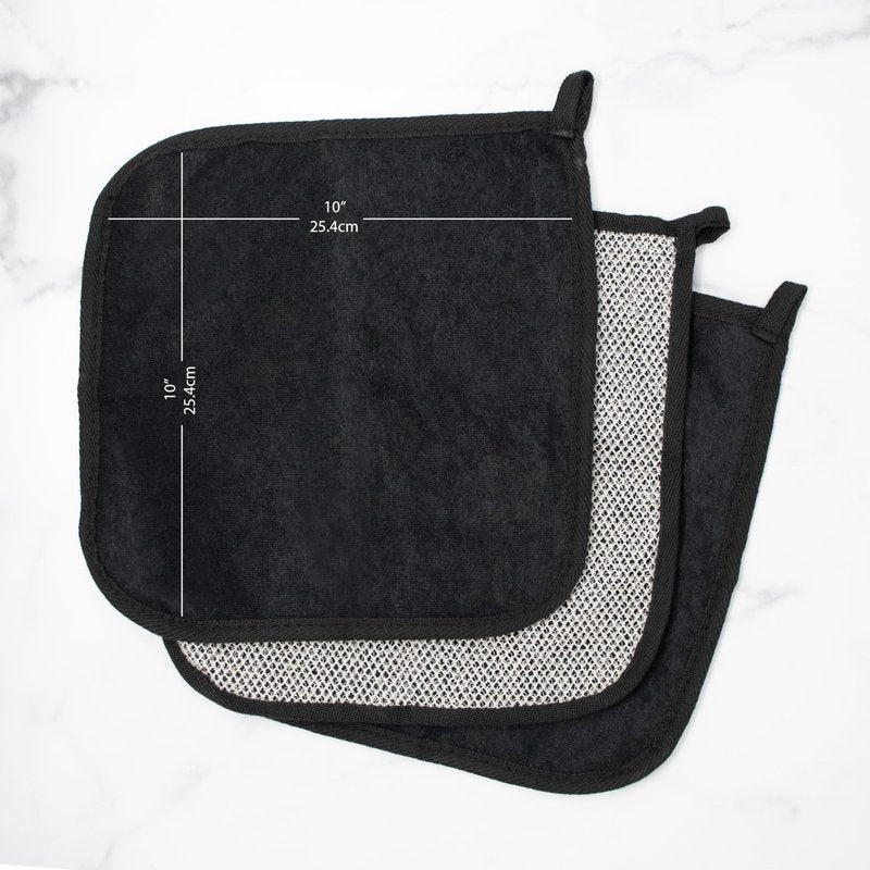 The Rustic Man Terry Wash Cloths for Face and Body, Dual-Sided Cleansing and Exfoliating Washcloths, Machine Wash, Black, 3 Count