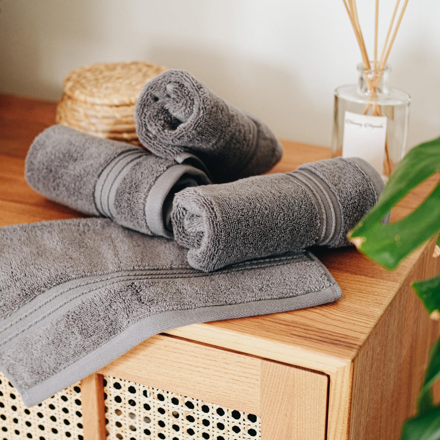 Milara Turkish Super-Plush Wash Cloths Set 4-Piece | Premium 100% Cotton Washcloths Absorbent, Durable with Hanging Loops | Anthracite (Dark Gray) Bath Washcloths, (13 x 13 Inch)