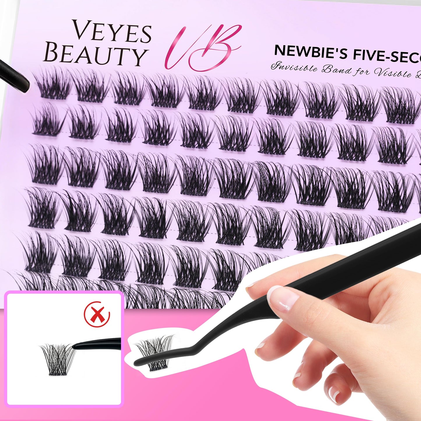 VEYESBEAUTY Lash Clusters Individual Eyelash Extensions Thin & Invisible Band DIY False Eyelashes for Self-application Newbie's Five-Second Series Wispy Lash Tray, Siren 8-16mm Mixed Length