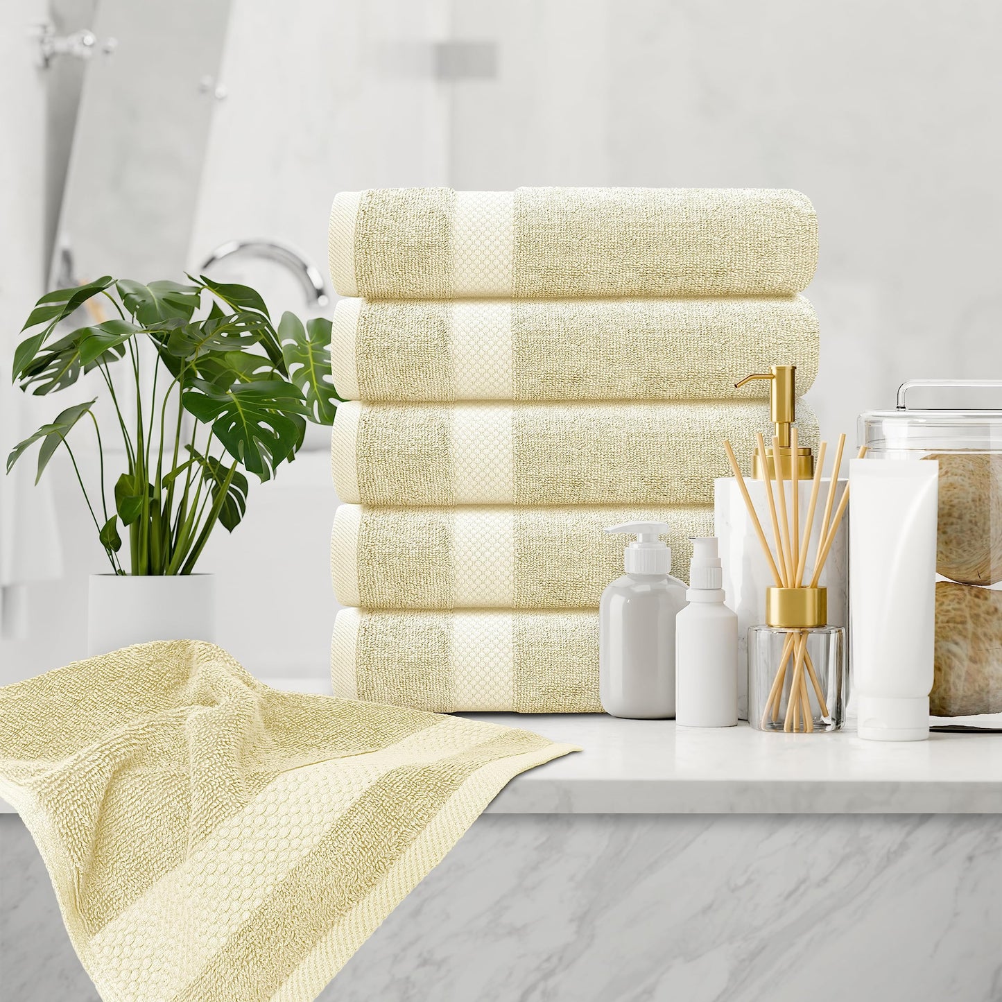 White Classic Luxury Beige Hand Towels - Soft 100% Turkish Cotton | Highly Absorbent Hotel spa Bathroom Towel Collection | 16x30 Inch | Set of 6