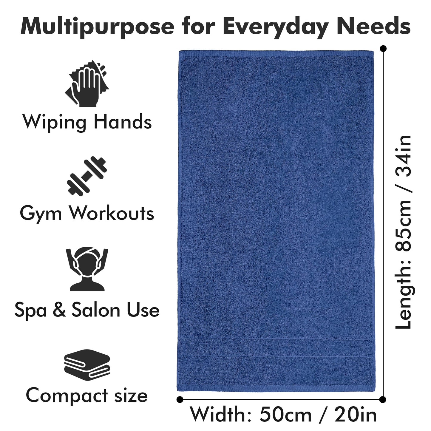 Novo Home 100% Cotton Hand Towels for Bathroom – Soft & Absorbent Towel Set– Pack of 6 Small Towel (34x20in) – Quick Dry Luxury Cotton Hand Towels – Royal Blue
