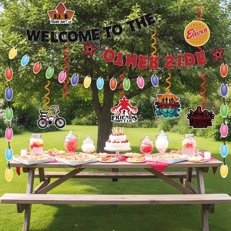 71pcs Birthday Party Decorations Include 3 Pre-Strung Welcome to The Other Side Banner 2 Hanging Banner 12pc Hanging Swirls with 12 Double-Side Cardstock for Party