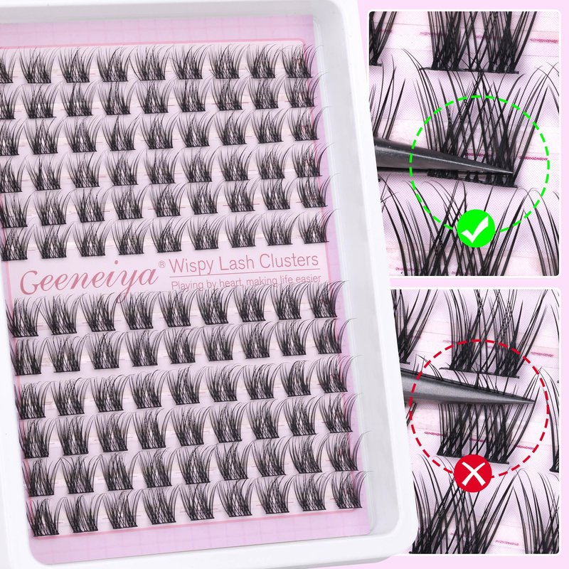 Geeneiya Natural Lash Clusters D Curl Eyelash Clusters 12+14MM Wispy Cluster Eyelash Extensions Short Individual Lashes Extension for Beginners, Soft Thin Band