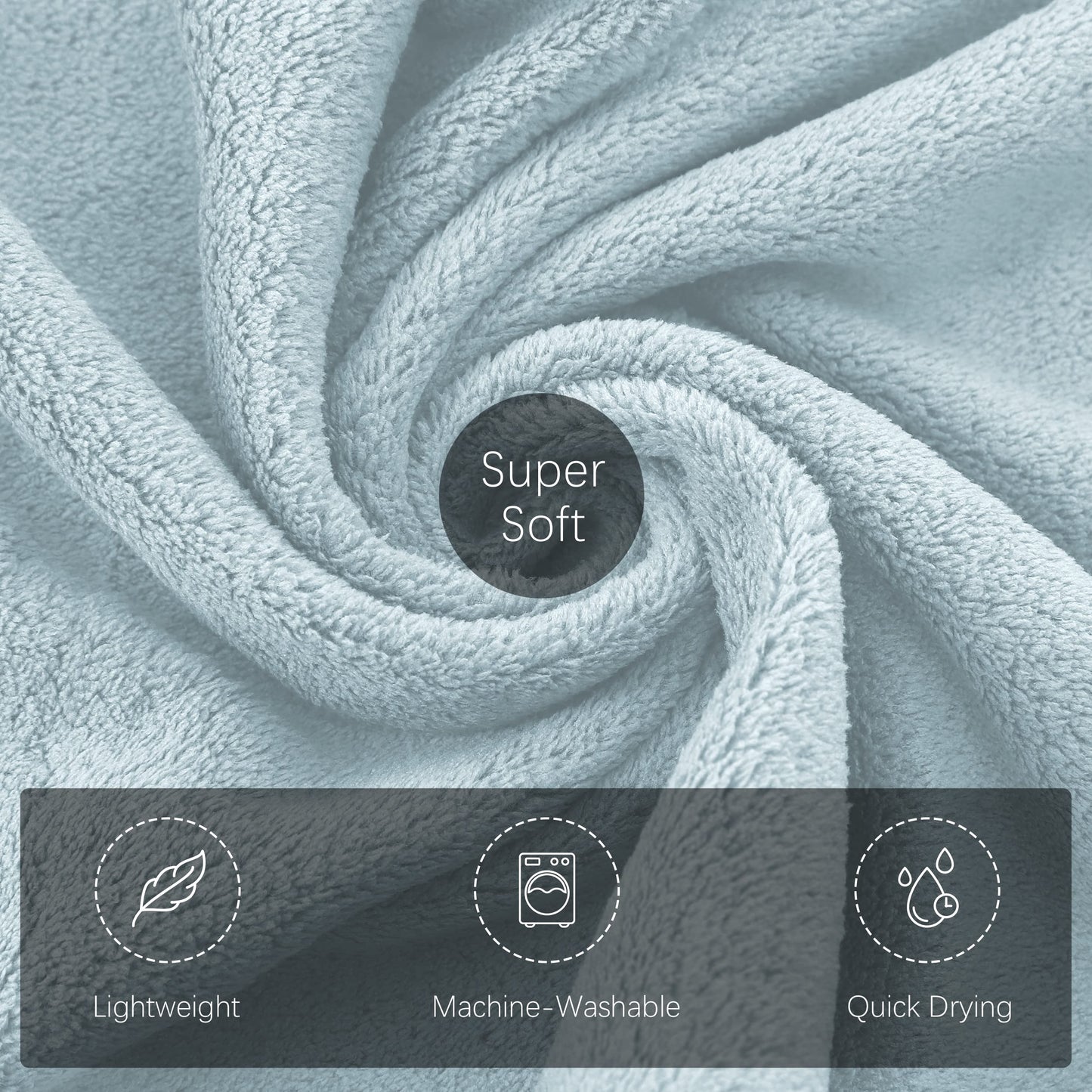 TENSTARS Microfiber Coral Velvet Luxury Silk Hemming Towel Set - Light Teal, 2 Bath Towels, 2 Hand Towels, 2 Washcloths - Ultra Soft, Absorbent, Quick Drying, Easy to Wash