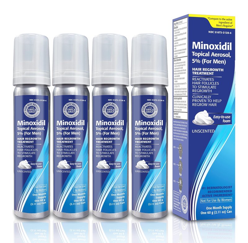 Minoxidil 5% Topical Aerosol Foam, Hair Regrowth 4 Months Treatment for Men, 2.11 oz (4 Pack)
