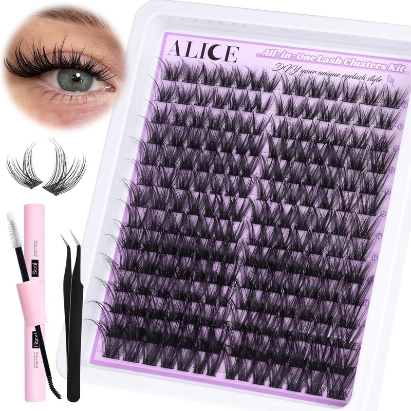 Cluster Eyelash Extension Kit - Natural Wispy 196pcs DIY Lashes | 10-18mm Individual Lashes with 4-7mm Bands, Glue & Tweezers