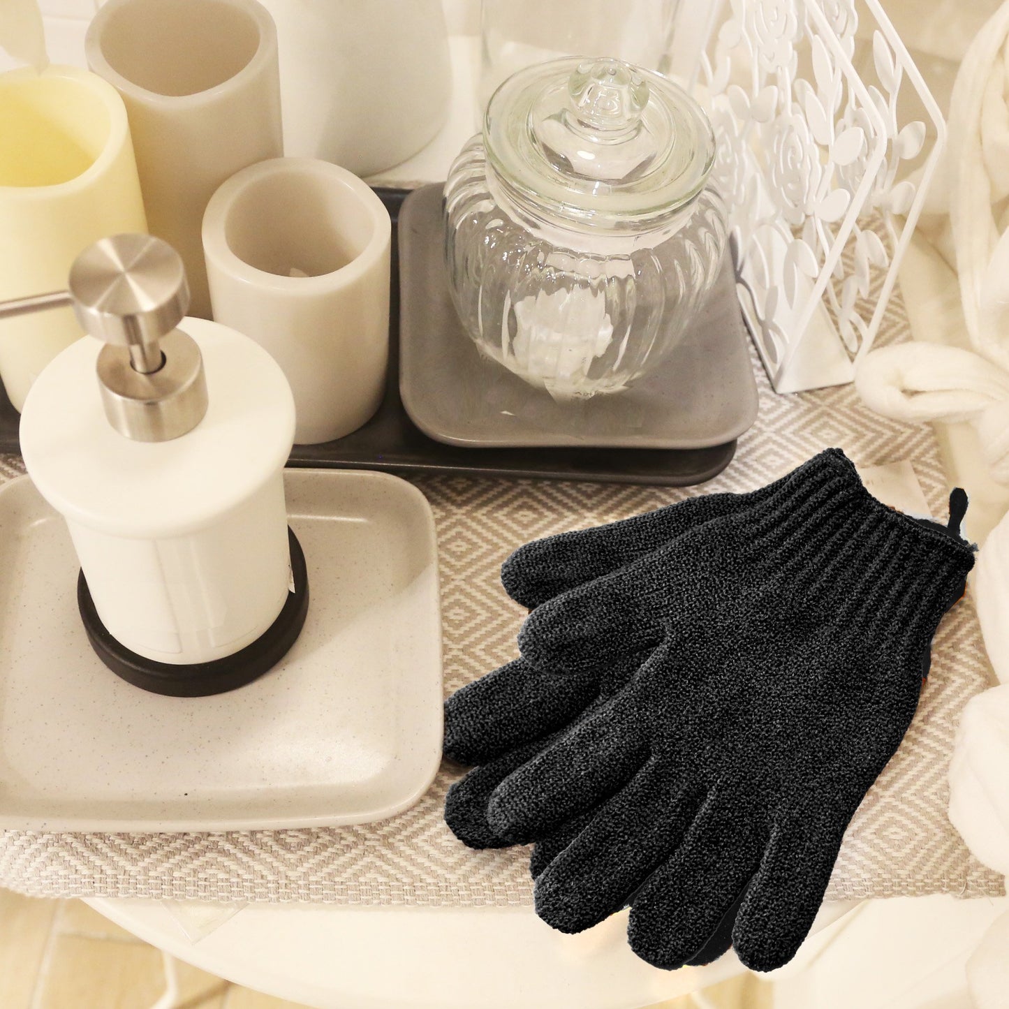 MIG4U Exfoliating Shower Gloves for Bath,6 Pairs Premium Nylon Body Wash Bathing Gloves for Men Women Spa, Massage and Skin Scrub, Dead Skin Remover with Hanging Loop, Black, Regular Size