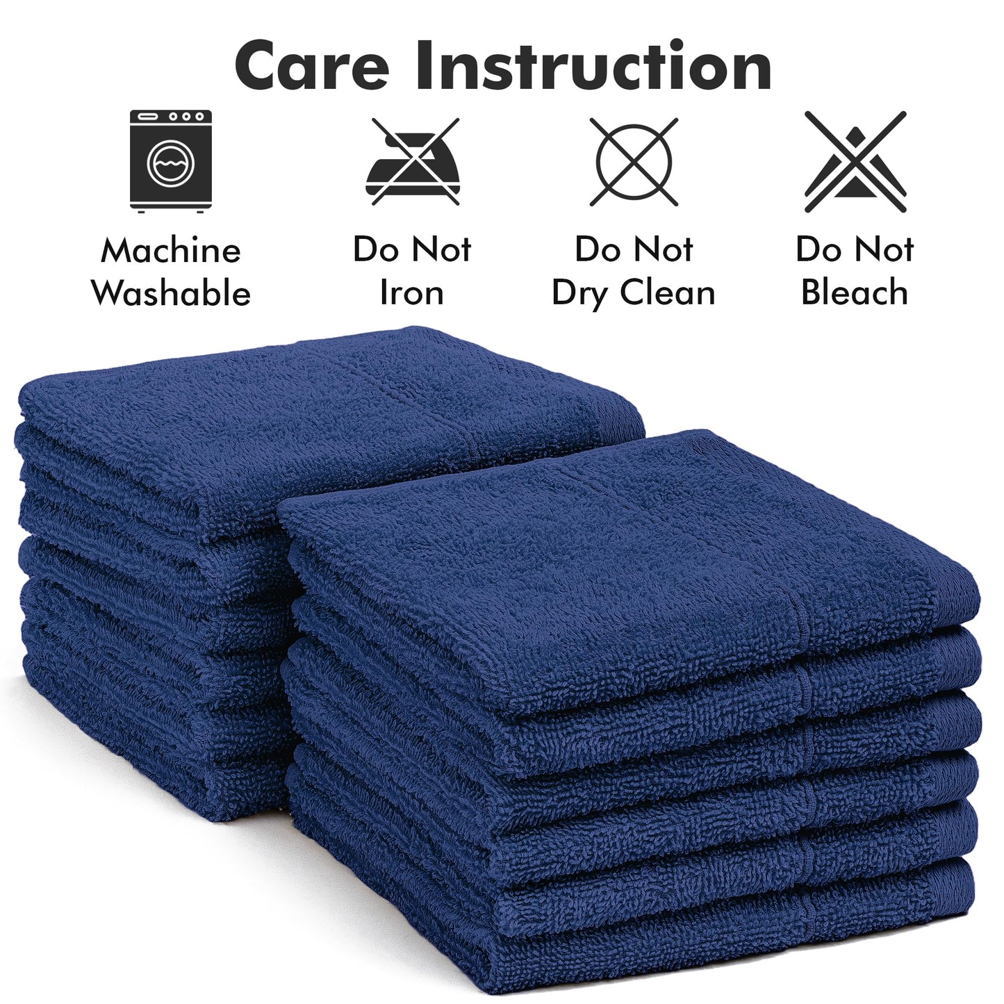 Novo Home Face Towels Pack of 12 – 100% Cotton Wash Cloths (12x12 inch) – Soft, Quick Dry & Highly Absorbent Hand Towels for Bathroom, Spa, Gym, Kitchen and for Daily Use - (Royal Blue)