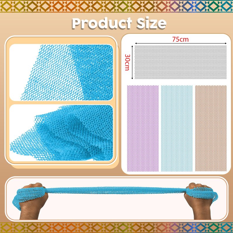 SpiralScgv African Bath Sponge 4 Pieces - Net Exfoliator for Glowing Skin, Long-Lasting Nylon Mesh Scrubber, Gentle Enough for Daily Use (Brown, Blue, Purple, Gray)