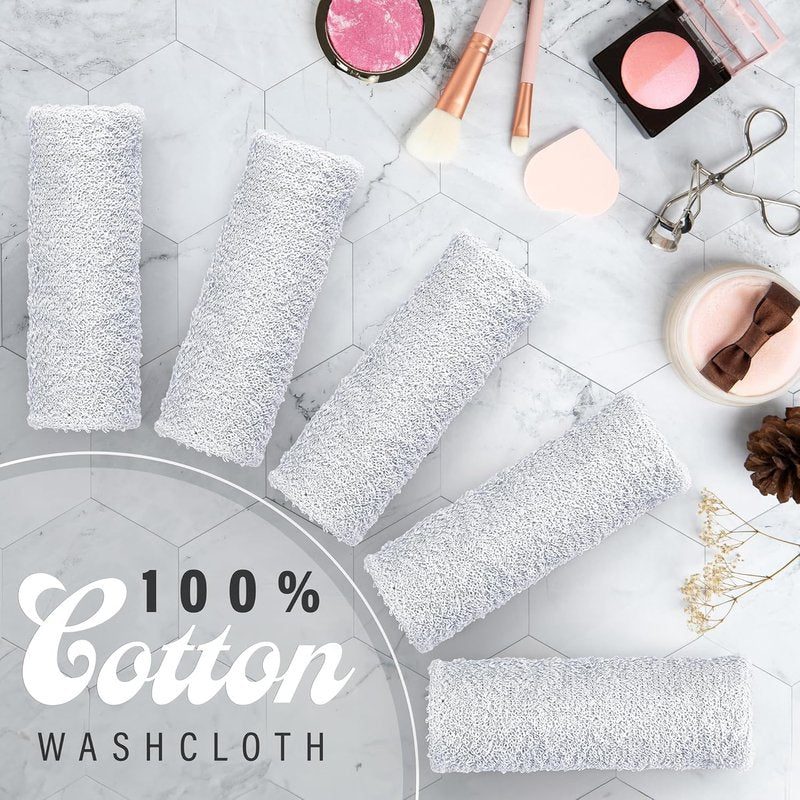 DecorRack 100% Cotton Wash Cloths - Luxurious Softness & Ultra Absorbent | 12 x 12 Inch, White (10 Pack)