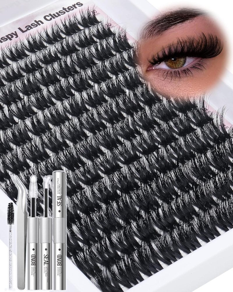 Goddvenus D Curl Fluffy Lash Clusters Kit – 144 PCS Thick Eyelashes Clusters, 10-18mm Wispy Lash Extension Natural Look, Waterproof Cluster Eyelash Extensions Kit for DIY False Eyelashes at Home