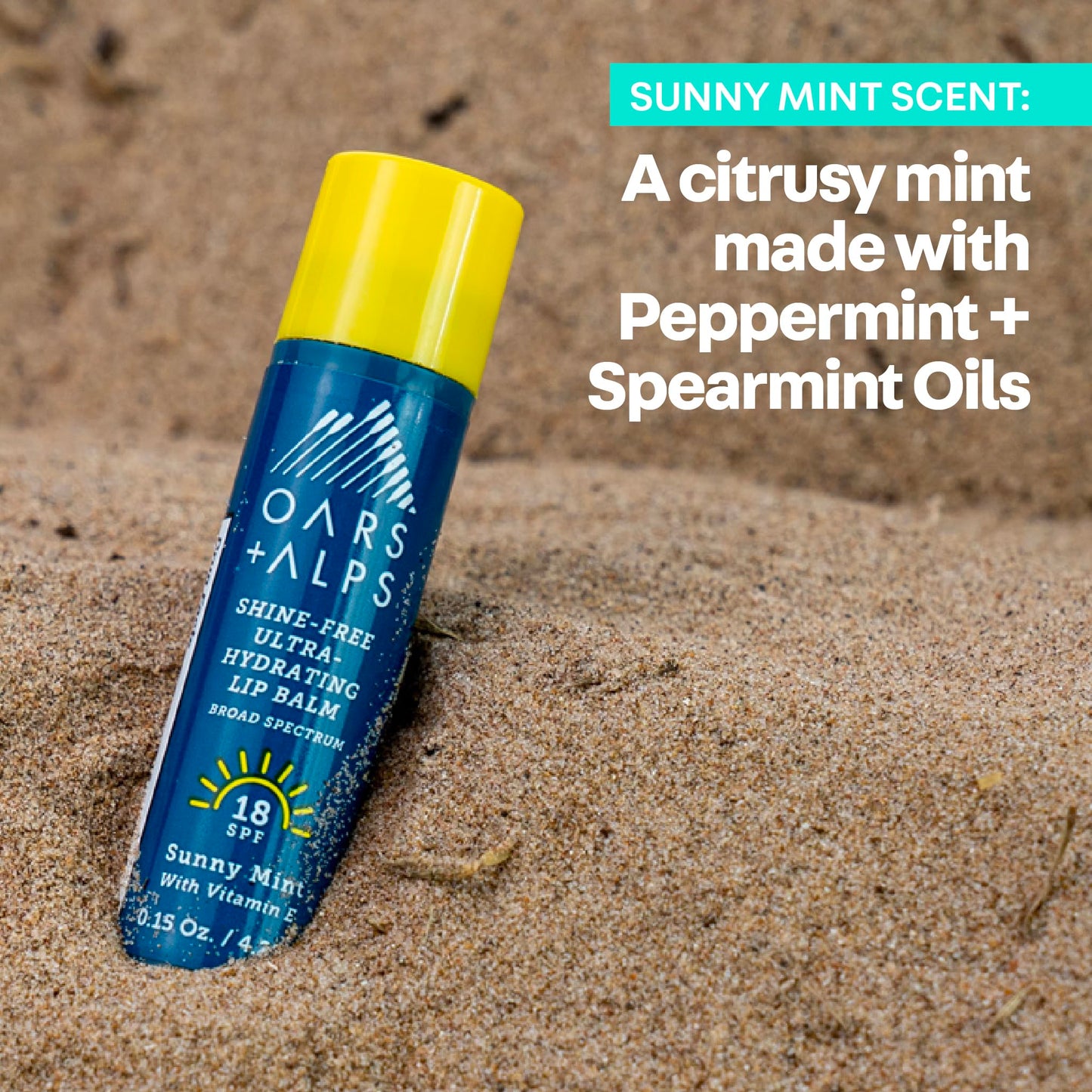 Oars + Alps Lip Suncreen, SPF 18 Lip Balm, Shine Free Sunscreen for Lips, Infused with Vitamin E, Peppermint & Spearmint, Water & Sweat Resistant, Moisturizing, Hydrating, Sunny Mint Scent, 3pk
