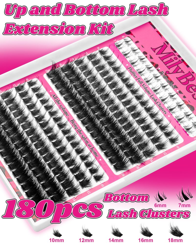 Cove Lash Clusters Kit Eyelash Clusters with Bottom Lashes 10-18mm Manga Fairy Individual Lashes Wispy Fluffy Cluster Eyelash Extensions Bond & Seal Spiky D Curl Lash Extension Kit by MilyBest