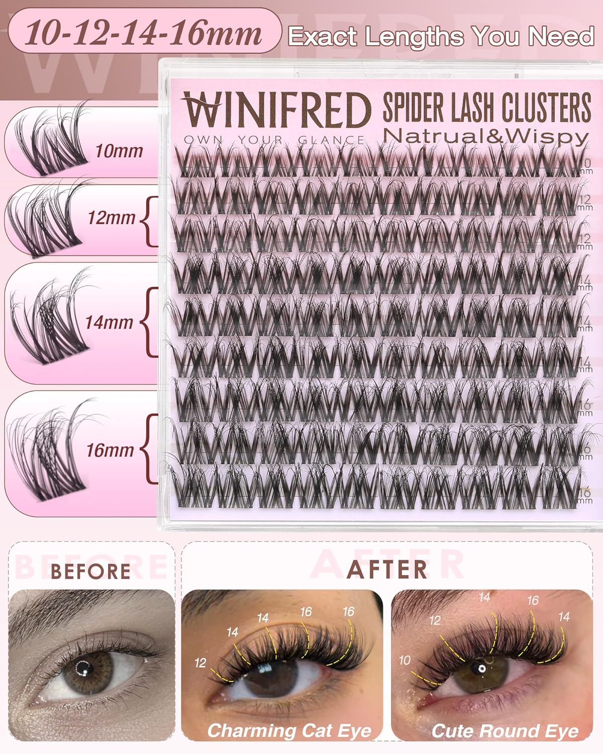 Spider Lash Clusters Wispy Eyelash Clusters Natural Fluffy Cluster Eyelash Extensions Breeze D Curly 10-16mm Lash Extensions Invisible Band Eyelashes Kim&K Individual Lashes by Winifred