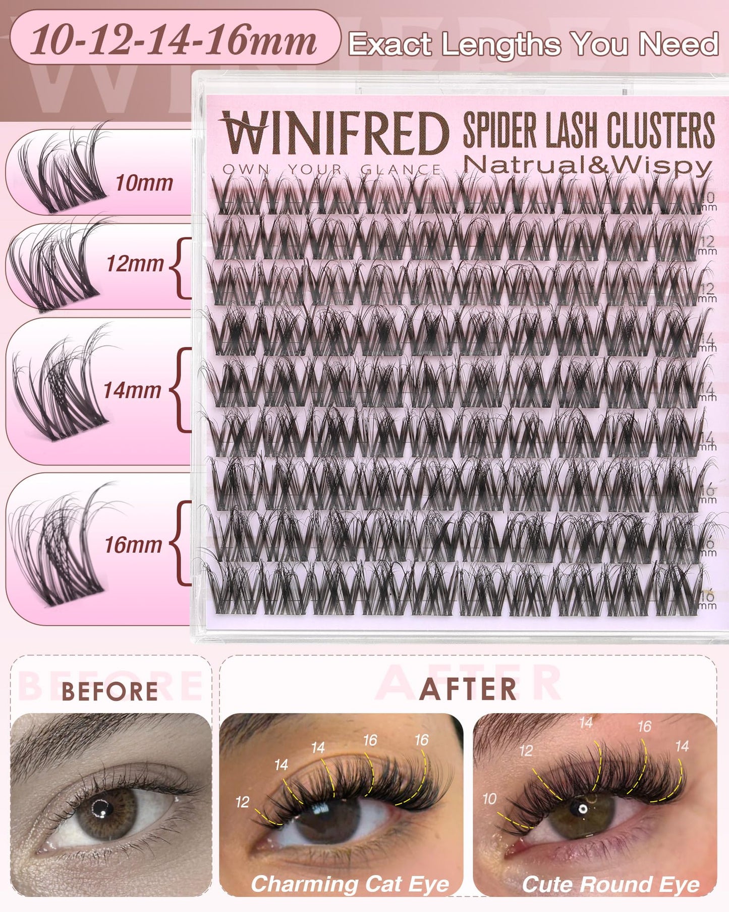 Spider Lash Clusters Wispy Eyelash Clusters Natural Fluffy Cluster Eyelash Extensions Breeze D Curly 10-16mm Lash Extensions Invisible Band Eyelashes Kim&K Individual Lashes by Winifred