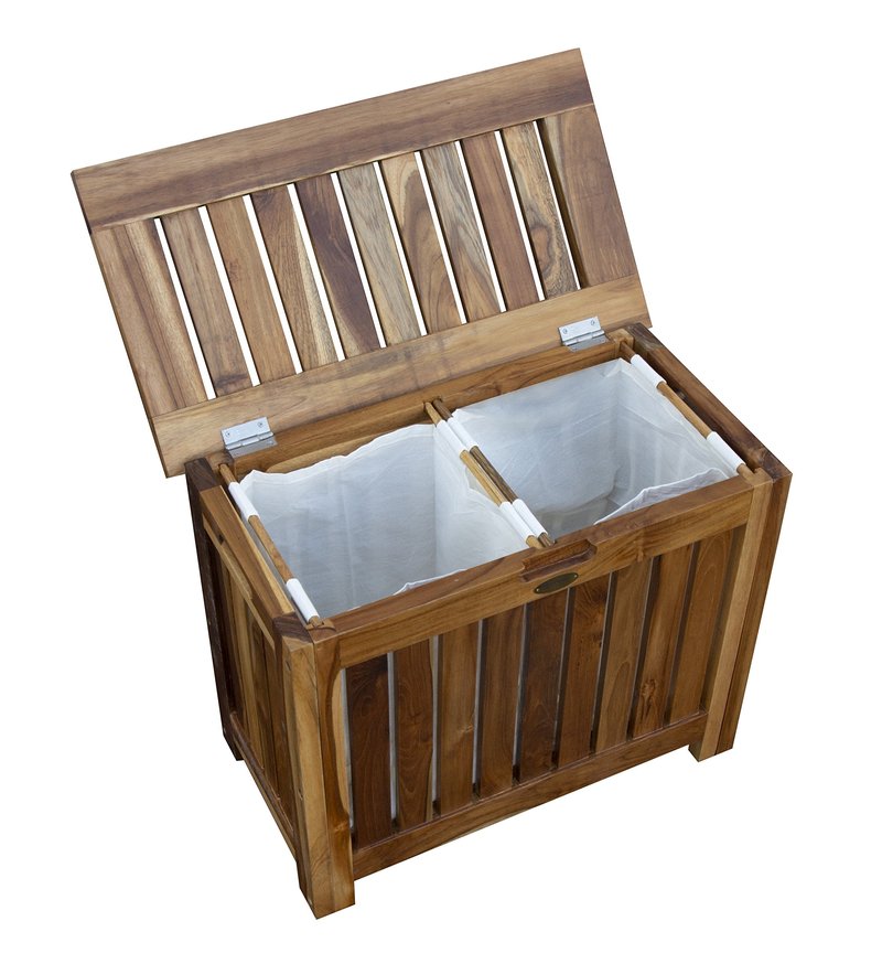 DecoTeak Solid Hamper in Natural Teak, Solid Bench in Natural Teak, 23 inch W x 12.5 inch D x 18.5 inch H