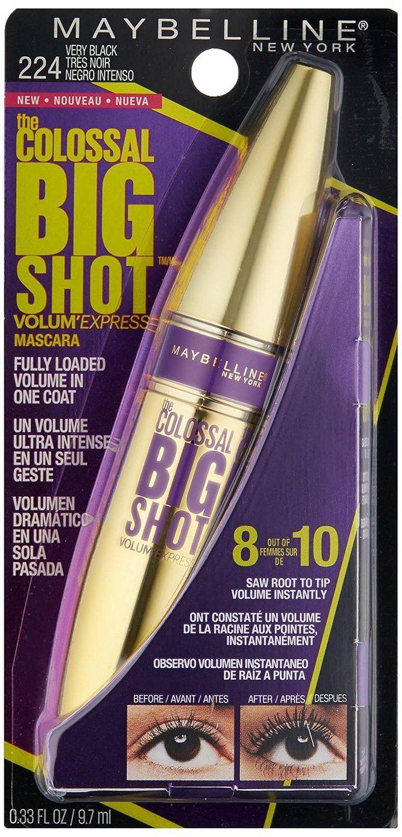 Maybelline Volum' Express The Colossal Big Shot Washable Mascara, Very Black, 0.33 fl. oz.